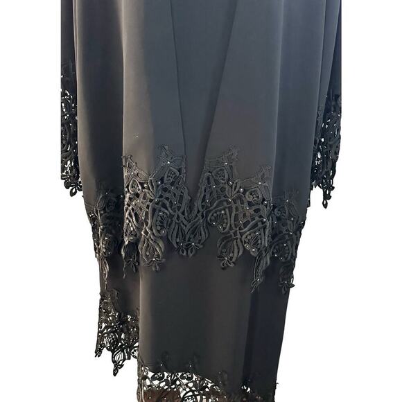 TINA DI MARTINA Black 2-piece Dress Jacket Crochet Lace Rhinestones Asymmetric - Picture 3 of 7